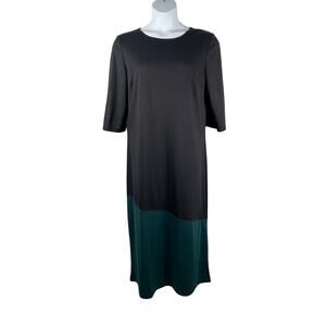 Coldwater Creek Dress Womens Large Black Green Colorblock Maxi Half Sleeve